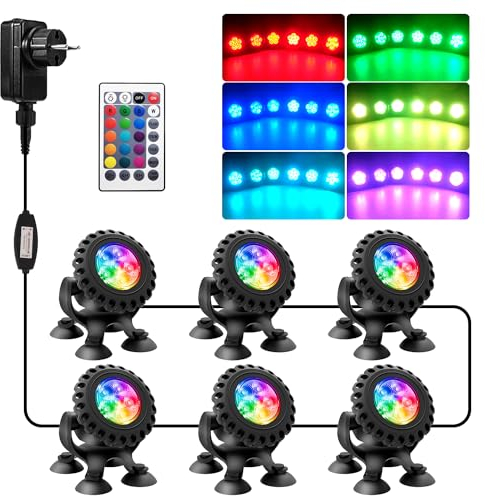NATPOW Luces de Estanque Alimentadas por Red, focos led piscina, APP y control remoto de conexión, IP68 Impermeables, para Decoración Acuario Jardín, Patio, Piscina (6 in 1)