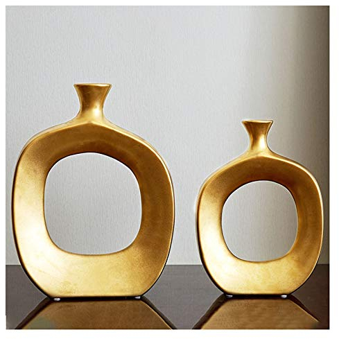 Vasen Moderne goldene geometrische Keramikvase geeignet for Wohnzimmer Schlafzimmer Esstisch Bürovase Dekoration (2 Stück Set) Blumenvase