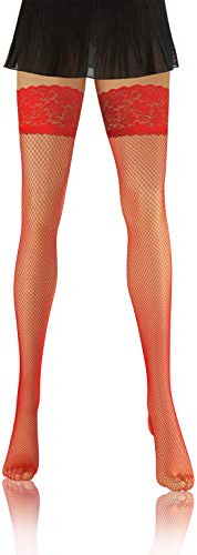 sesto senso strumpebandslösa nätstrumpor spetsstrumpor finmaskiga strumpor spets, röd, XL-XXL plus size