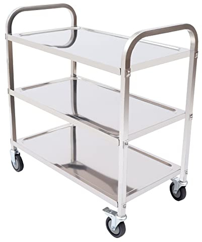 KAUITOPU 3 Etagen Servierwagen, Edelstahl Küchenwagen mit Universal-Räder für Restaurants Bibliotheken Küchen Wohnzimmer Krankenhäuser 85 * 45 * 90cm