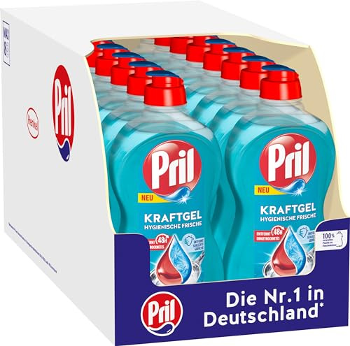 PRIL Kraft Gel Hygienische Frische (16 x 450 ml), Handgeschirrspülmittel mit höchster Fettlösekraft, für sauberes Geschirr auch in kaltem Wasser, entfernt schlechte Gerüche