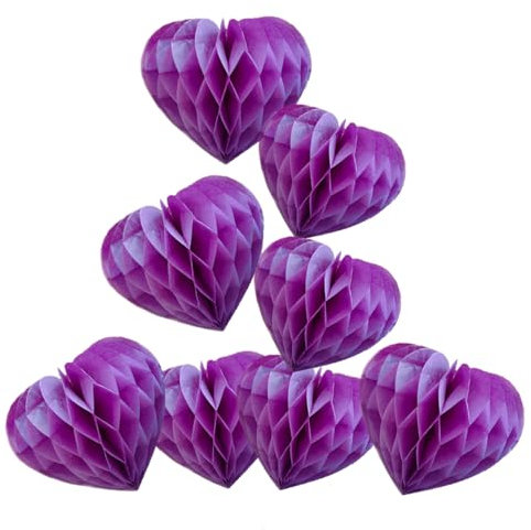 WKDGO Herzförmige Wabenbälle, Party-Dekorationen, 8 Stück, 20,3 cm, 25,4 cm, Seidenpapier-Pompons, Blumenbälle für Geburtstag, Hochzeit, Party, Babyparty, Kinderzimmer, Wanddekoration (lila)