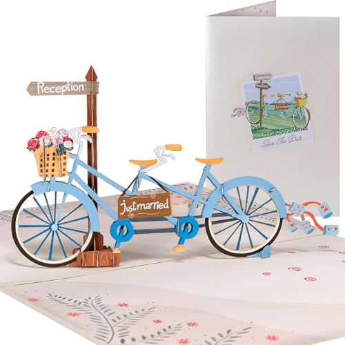 Sweetpopup® 3D Hochzeitskarte - Pop Up Karte Hochzeit Glückwunsch | Geldgeschenk Hochzeitsgeschenk Hochzeitstag Jahrestag Flitterwoche | Premium Metallic-Papier | Tandem Fahrrad/Hochzeitsfahrrad 069