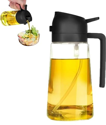 XoeLLe Oil Spray Bottle, 470ml Oil Container, 2 in 1 Oil Dispenser for Kitchen, Oil Bottle, Glass Oil Sprayer and Dispenser, Leakproof for Kitchen Cooking Air Fryer Salad Baking BBQ (Black)