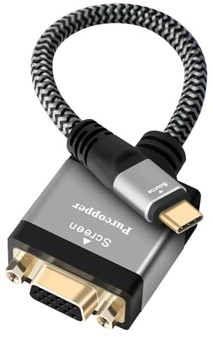 Adaptador USB C a VGA, USB 3.1 tipo C macho (fuente) a VGA hembra (pantalla), conector convertidor de cable trenzado [compatible con Thunderbolt 3/4], para iPhone 15 Series, MacBook Pro, Air, iPad