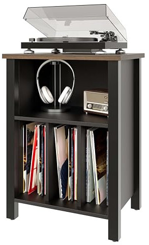 Soporte para tocadiscos, mesa auxiliar de almacenamiento de discos de vinilo con estante de exhibición con capacidad para hasta 130 álbumes, mesita de noche grande de madera, mesa auxiliar para sala