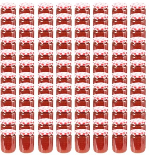 Homgoday 96 x 230 ml White and Red Glass Jam Vases for Living Room Office Furniture Decoration