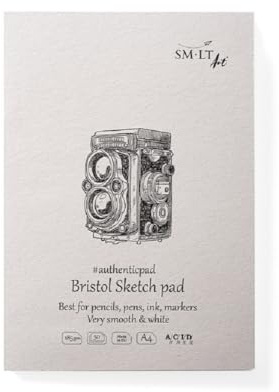 SM.LT Authentic Bristol Zeichenblock, ideal für mechanisches Zeichnen, grafische Arbeiten mit allen Arten von Bleistiften, Stiften, Tinten, Markern, A4, 50 Blatt, 185 g/m² EP-50