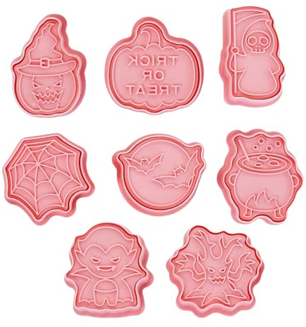 8 Pieces Halloween Cookie Cutters Set, Halloween Biscuit Cutters 3D Stamp Cookie Molds for Halloweens Party Supplies Decorations and Baking Fondant Chocolate