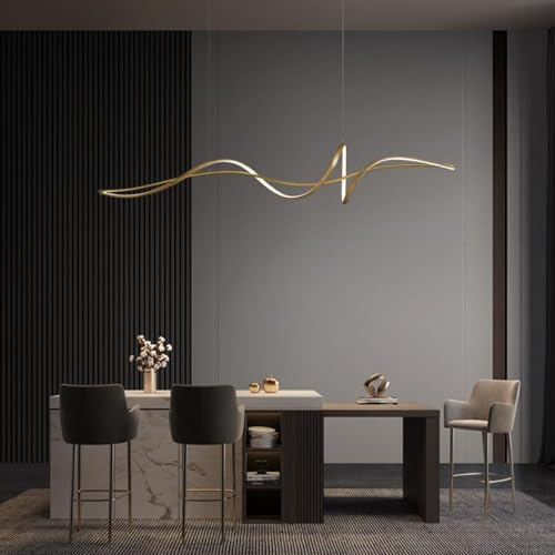 Dimmbare LED Pendelleuchte Esstischlampe, schwarz Moderne Hängeleuchte esstisch, Lineare Hängelampe mit Fernbedienung, Kronleuchter für LED Wohnzimmer Esszimmer Büro Küche Leuchte (Gold, 100 cm)