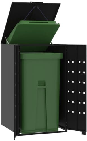 Brokky Copribidone con Ruote per Bidone Singolo Nero 69x79x117 Acciaio,Copri Bidoni Spazzatura,da Esterno,Nascondi Bidoni Immondizia,Copertura per Bidone,Gabbia Copribidone,Contenitori,Pattumiera,Box