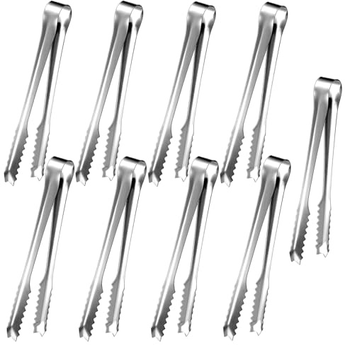 LICQIC Stainless Steel Ice Sugar Tongs, Sweet Tongs for Pick Mix, 9 Pcs 6in | U Shaped Serving Small Tongs for Food, Bread, Cake