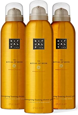 RITUALS The Ritual of Mehr Pack ahorro con espumas de ducha - 3 geles de ducha con naranja dulce y madera de cedro – Gel de ducha energizante – Value Pack de 3 x 200 ml