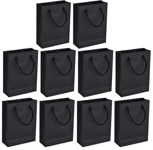 Amexo 10 Stück Kraftpapiertüte mit Henkel 15 x 6 x 20cm Geschenktüten Wiederverwendbare Papiertüten für Geburtstagsfeier Weihnachten Hochzeit (Schwarz)