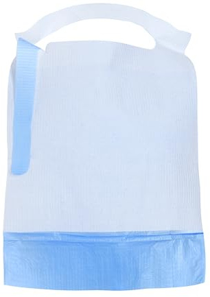 ALIA 125 x Disposable Adult Bib with Pockets & Tie back | Waterproof & Absorbent | Single Use Bib | White & Blue | 37 x 50 cm | Waterproof | Pack of 125