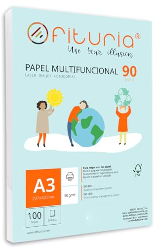Packung mit 100 weißen DIN A3 Blättern, 90g Druckerpapier. Multifunktionales Kopierpapier für Schule und Büro. Ideal für Laserdrucker, Tintenstrahldrucker oder Kopierer – Ofituria