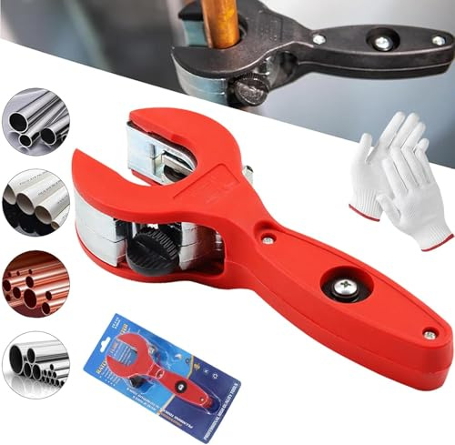 2025 Neuer Ratschenrohrschneider, 2-in-1 Close Quarters Rohr-Kompaktschneider, Rohrschneider 0,6 cm bis 2,2 cm, Ratschen-PVC-Schneider, PVC- und Weichmetallrohre, Kupferrohrschneider (rot)