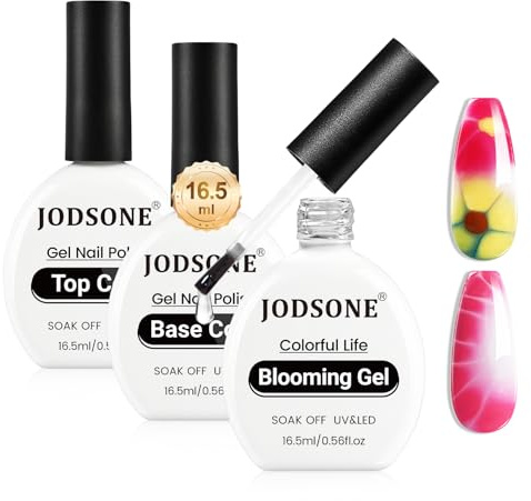 JODSONE Juego de 3 capas de base y capa superior de gel de 16,5 ml, sin limpiar, capa superior, base de gel para efecto disperso, impresión, pintura de uñas, se debe secar con lámpara UV