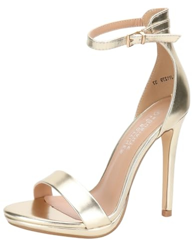 Shayenne La Bottine Sandaletten Damen Gold Größe 39 – 10 cm Pfennigabsatz – Elegante High Heels mit Knöchelriemen – Schuhe für Hochzeit, Party, Abendkleid & Alltag – Bequem & modern