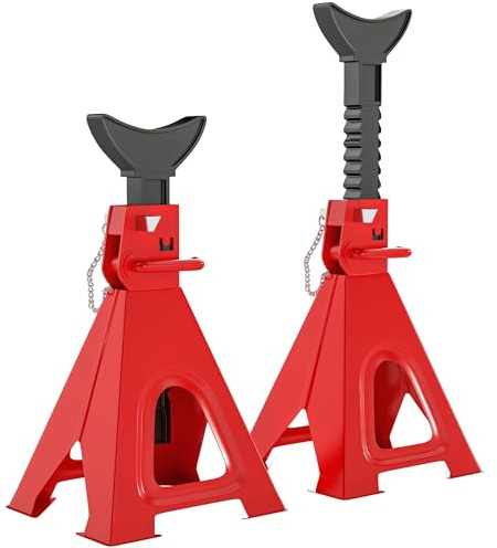 HOMCOM Unterstellbock 6 Tonnen Traglast 2 Stück Stützbock inkl 2 Sicherungssplint 13 stufig Höhenverstellbar 375 mm bis 592 mm Unterstellböcke PKW Wagenheber Ständer für Werkstatt Garage Rot