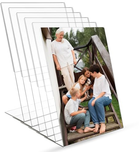 Acrylic Picture Frame for Insert Size: 8x10 inches, 6 Pcs Clear Frameless Photo Frame Plastic Plug-in Vertical Sign Holder Desktop Floating Menu Display Stand for Home, School, Office, Restaurant