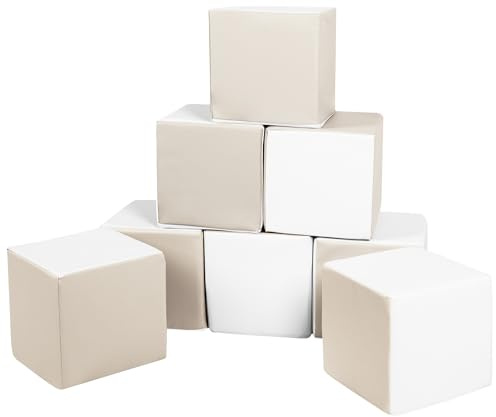 Velinda Würfel-Set 8 Schaumstoffbausteine XXL-Softplay-Bausteine Krippensoftbaustein (Farbe: weiß, cappuccinofarben)