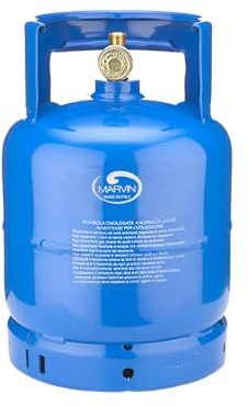 Marvin Bombola Gas Ricaricabile da Campeggio Vuota per Propano (UN1965) con Maniglia Alta Portatile Uscita Rubinetto W20X1/14 SX M Verticale (3 KG)