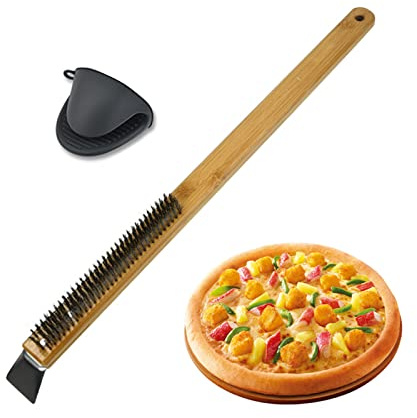 Pizza Stone Cleaning Brush With Scraper Wood Handle Cook Kitchen Oven BBQ Baked Tool Barbecue Grill Tools Oven With Scraper Long Handle Stone
