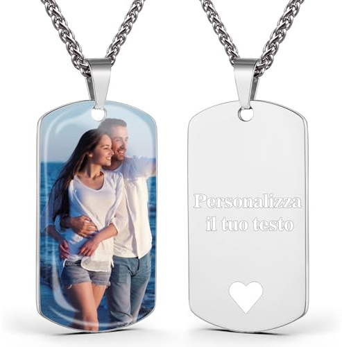 AAQ collana con foto personalizzata - Collana personalizzata con foto e testo per uomo e donna, Regalo donna uomo personalizzato per compleanno e Natale (Stampa UV - Argento)
