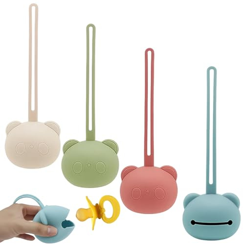 Schnullerbox, 4er Set in Beige, Grün, Pink und Blau, Praktische Aufbewahrung für Unterwegs, Hygienische Schnullerdose für Babys