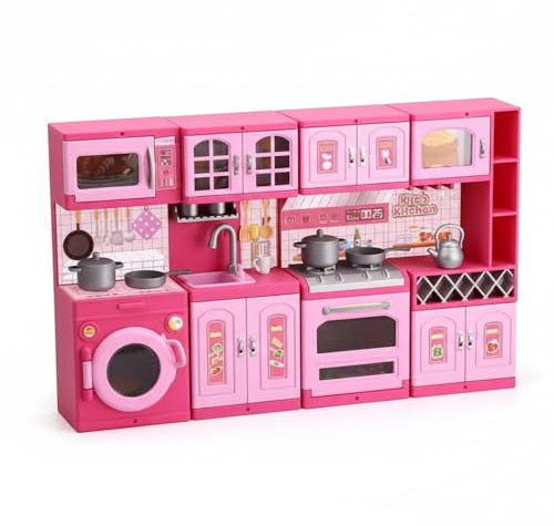 GSV Essentials Mini World Kitchen Play Set for Kids, Pretend Play Cooking Set with Oven, Sink, Cabinets & Accessories, Educational Role Play Toy for Boys & Girls.