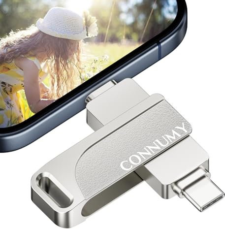 CONNUMY Memoria USB 128GB para Phone, 3 en 1 Memoria Externa para Copia de Seguridad de Fotos y Vídeos Sin Aplicación, Memoria USB Pen Drive Compatible con Phone/Pad/Android/PC.