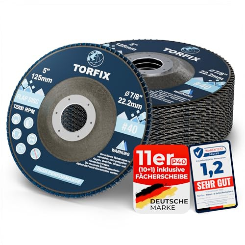 11x Fächerscheibe Ø125mm Korn K40 – für Stahl - Edelstahl - Polieren Entroster Kehlnaht schleifen Lamellenscheiben - Schleifscheiben 125mm Winkelschleifer