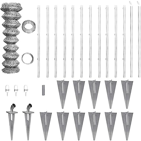 QJBSAVVA Maschendrahtzaun 25x1,5 m verzinkter Stahl Drahtzaun 2 mm Drahtstärke 6x6 cm Maschenweite Komplett-Set mit Pfosten & Bodenhülsen Robust & Rostfrei für Garten Hof Weide Hunde Hühner