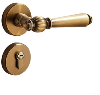 BlesConi Serratura retrò per porte in legno da interni, maniglia in metallo da 142 mm con finitura in bronzo giallo, striscia ABS silenziosa e design a basso attrito