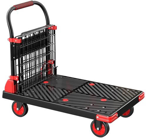 GWZHQIF Platzsparender Plattformwagen mit Abnehmbaren Schutzgeländern,Klappbarer Handwagen mit Vier Rädern,Geeignet für Lagerhäuser Gärten und Supermärkte(Size:90x60cm)