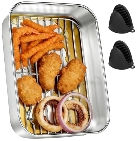 Pirofila in acciaio inox Airfryer, accessorio per friggitrice ad aria calda con griglia di sgocciolamento, maniglie di protezione del calore e coperchio di tenuta, adatta per Ninja, Cosori, Philips e