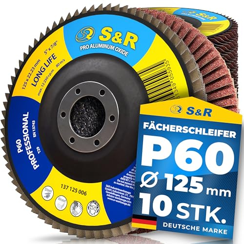 S&R Fächerschleifscheiben 125, Schruppscheiben 125-Metall, Schleifscheiben 125mm, Fächerscheiben 125 mm, Fächerscheiben 125-Holz, Lamellenscheibe | P60 | zum Entrosten und abtragen von Farbe & Lack