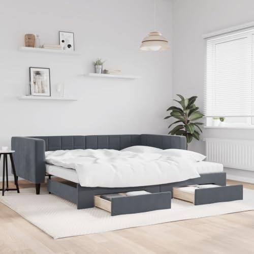 sephironlbb utdragbar dagsäng mörkgrå 100 x 200 cm, sammetssoffa med 2 lådor, 2 madrasser, robust trämetallram för gästrum