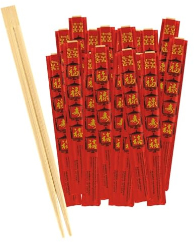 JADE TEMPLE Einweg Essstäbchen aus Bambus, 21 cm, paarweise verpackt mit asiatischem Motiv, geschmacksneutral, 100 Paare pro Vorteilspackung, Braun