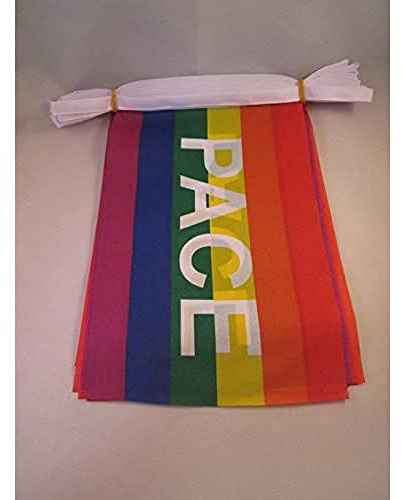AZ FLAG Festone Arcobaleno Pace 12 m 20 bandiere Poliestere Leggero | Uso interno ed esterno ghirlanda di bandiere della pace bandiere cucite su nastro rinforzato