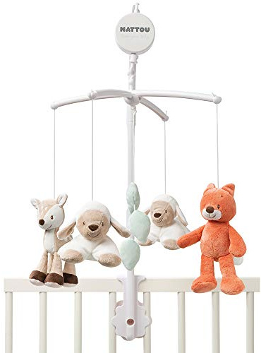 Nattou Mobile mit Spieluhr Fanny und Oscar, Sanftes Wiegelied La-Le-Lu, 48 x 7 x 15 cm, Weiß/Beige/Orange