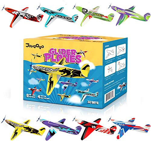 JOYGOGO 32 Stück Gleitflugzeuge, 8 Verschiedene Styroporflieger, Spielen für Kinder, Mitgebsel Kindergeburtstag, Kindergeburtstag Gastgeschenke