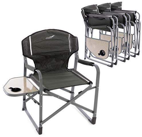 Divero 4er Set Regiestuhl mit Getränkehalter + Ablage – Farbe Grün Grau