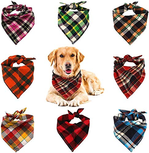 VIPITH 8 Pack Triangle Dog Bandanas, Reversible Plaid Painting Bibs Scarf, Washable Christmas Dog Bandanas Boy Girl Apparel & Accessories Kerchief Set