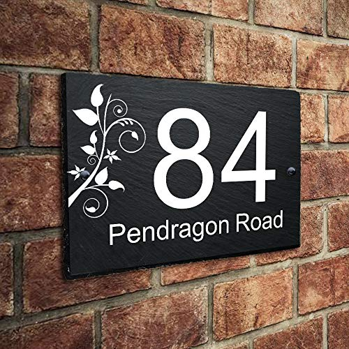 Natural Slate House Gate Sign Plaque Door Number Personalised Name UV Printed Hand Finished in UK(20x15cm RECTANGLE)