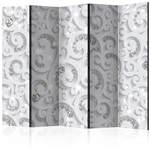 decomonkey Paravent Raumteiler Innen Abstrakt 225x172 cm 5 Teilig Beidseitig Room Divider Wall Raumteiler Stehend Trennwand Sichtschutz Spanische Wand Sichtschutzwand Wohnzimmer Holz Diamanten weiĂź