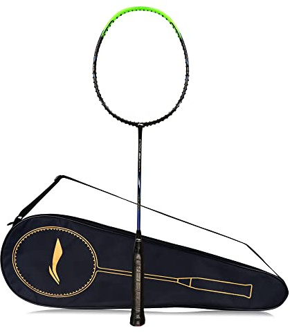 Li-Ning G-Force 3500 Superlite kolfiber ostrung badmintonracket (svart, grön, G4 – 4 1/2 tum)