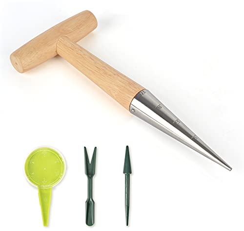 Gardtech 4pcs Blumenzwiebel pflanzholz Werkzeuge zwiebelpflanzer mit Kalibrierung pflanz-Set Dibber & Gabel Spender für die Gartenbepflanzung