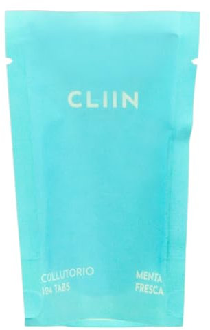 CLIIN Collutorio Solido Menta Fresca MADE IN ITALY, 124 compresse SENZA Alcool, Biologico, Ecosostenibile e Perfetto per i Viaggi, SUPER Fresco e Naturale